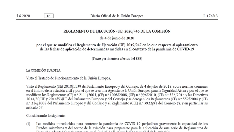 El reglamento europeo de drones queda aplazado por el COVID-19